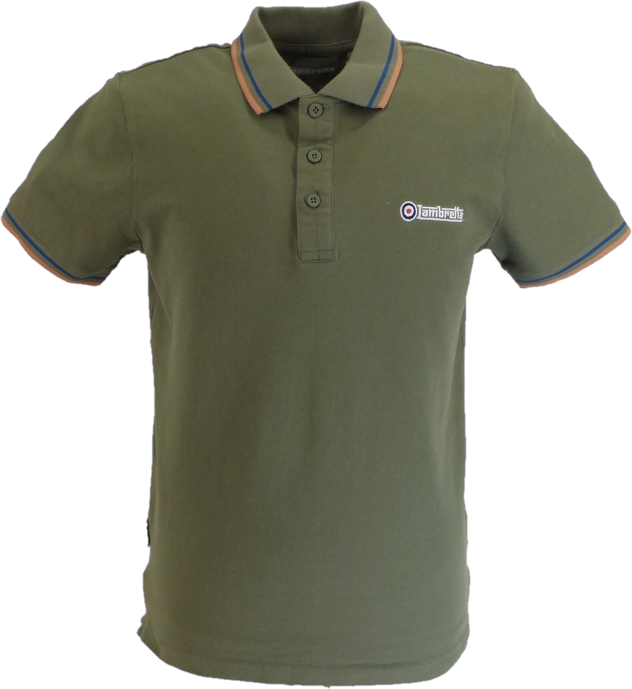 Lambretta Men`s Khaki Green Tipped 100% Cotton Polo Shirts