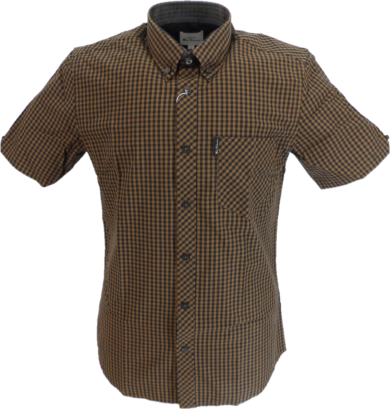 Ben Sherman Mens Black/Brown Gingham Check Short Sleeved Shirts …