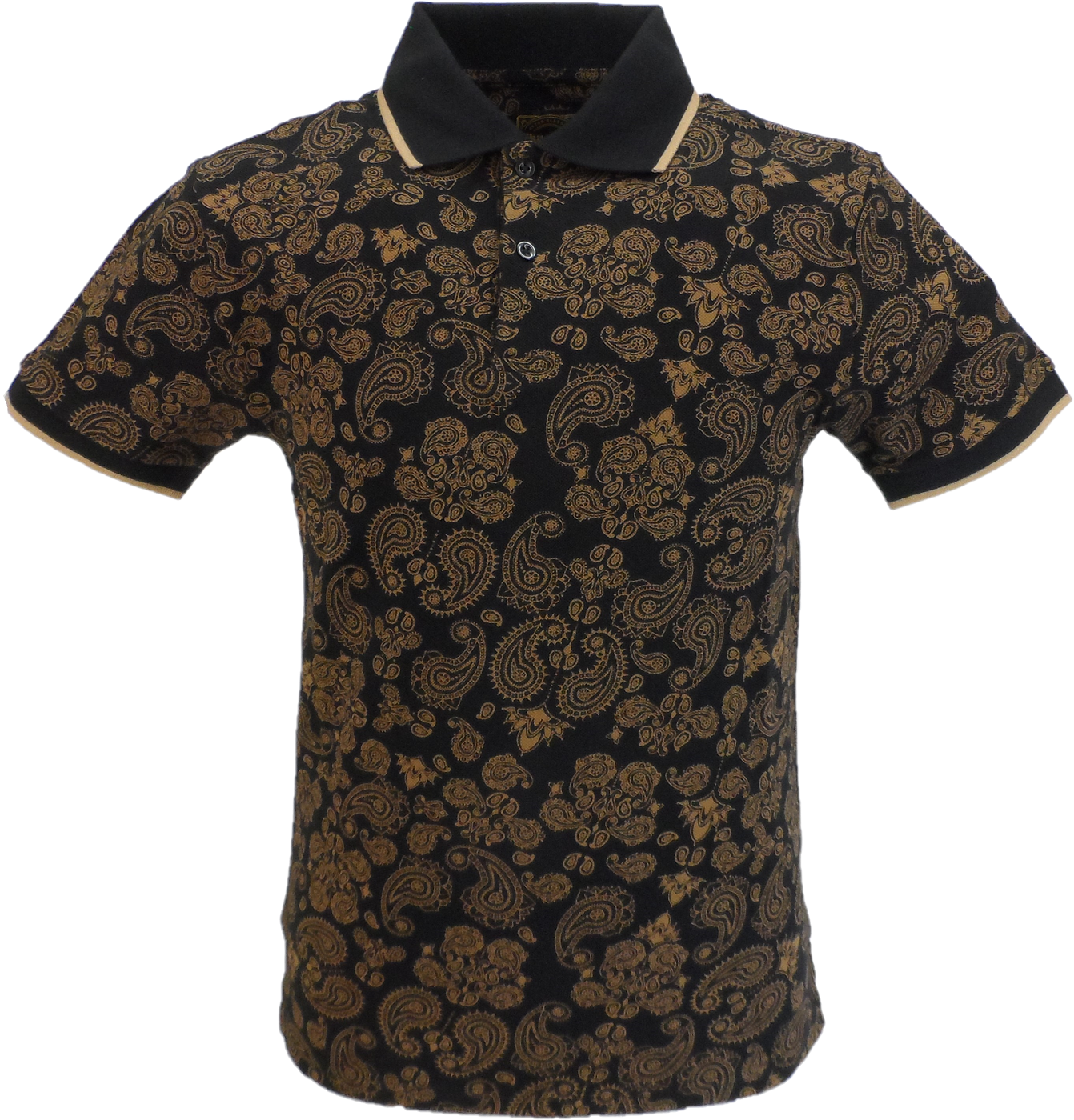 Ska & Soul Mens Black Paisley Pique Polo 100% Cotton Polo Shirt