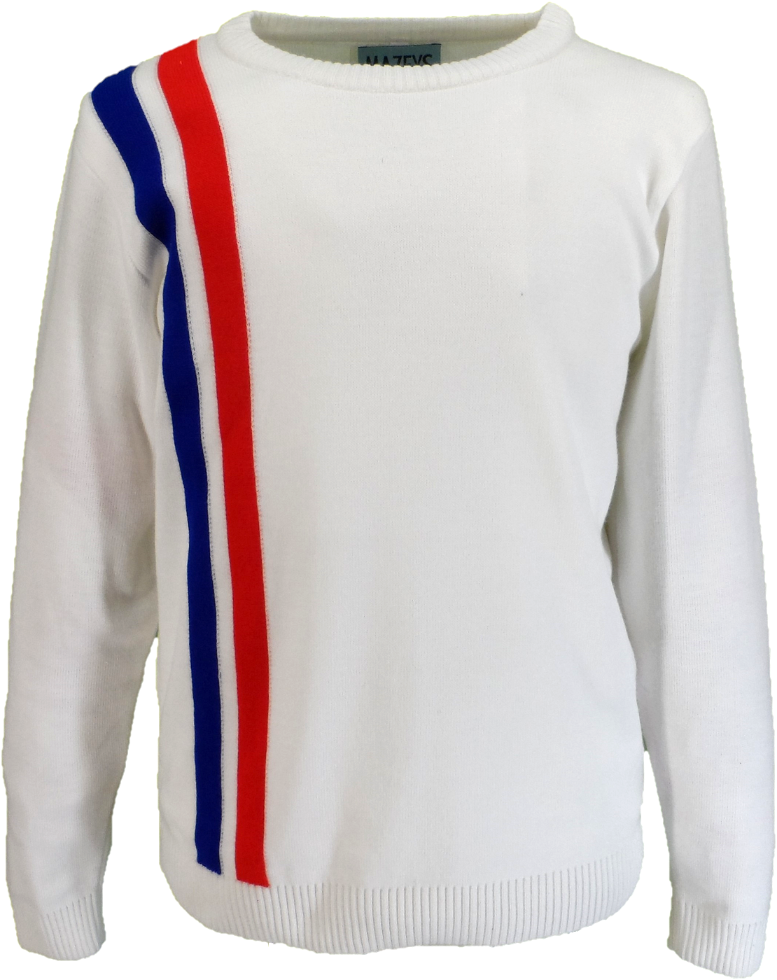 Mazeys Mens White Racing Crew Neck Jumper