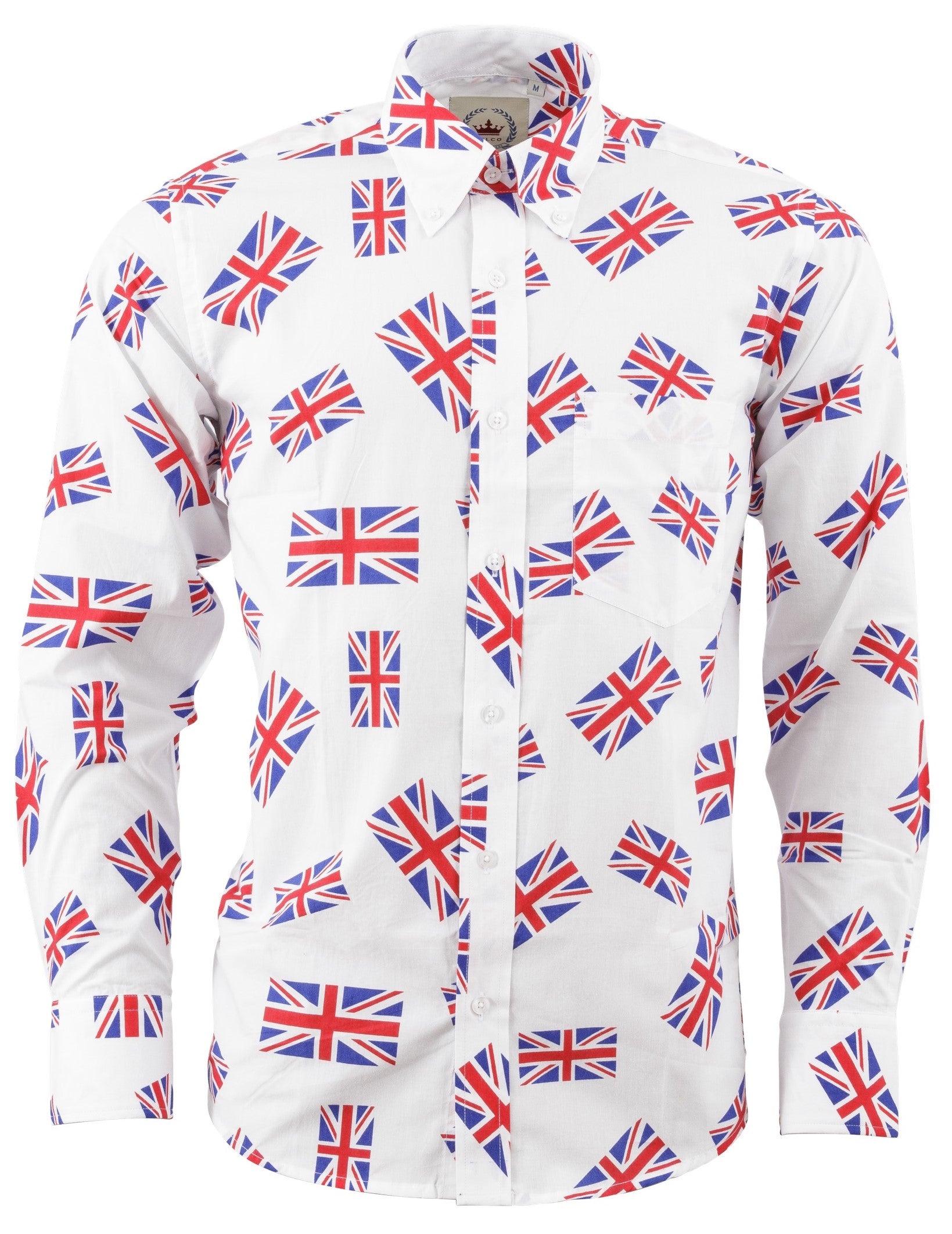 Relco Mens Union Jack Long Sleeved Retro Mod Button Down Shirt