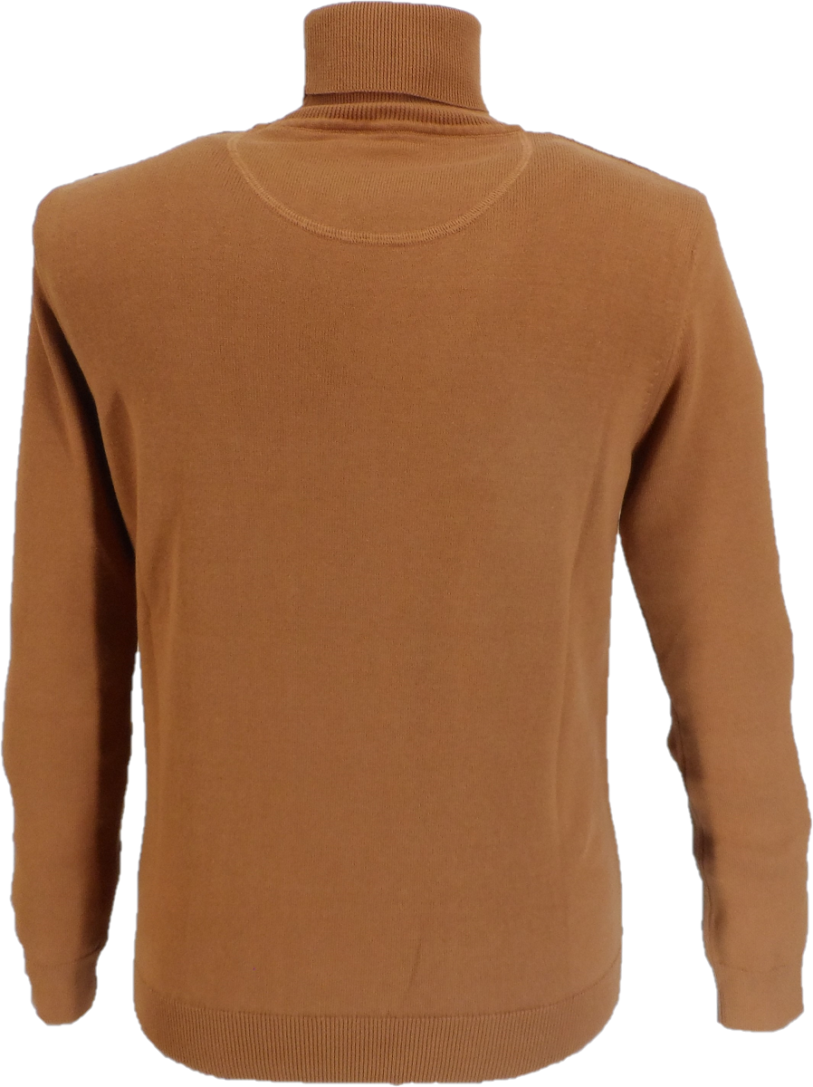 Trojan Mens Ginger Fine Gauge Diamond Panel Roll Neck Jumper