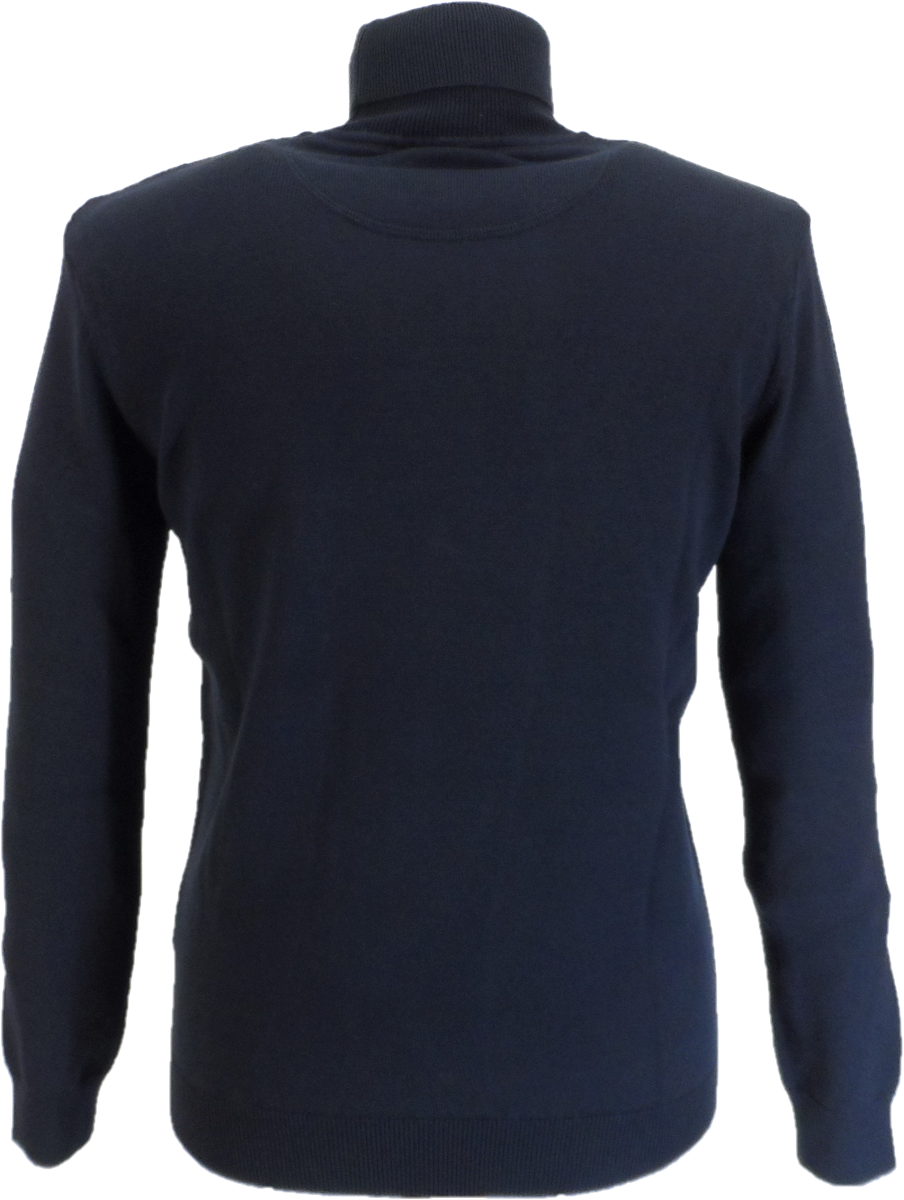 Trojan Mens Navy Blue Fine Gauge Diamond Panel Roll Neck Jumper