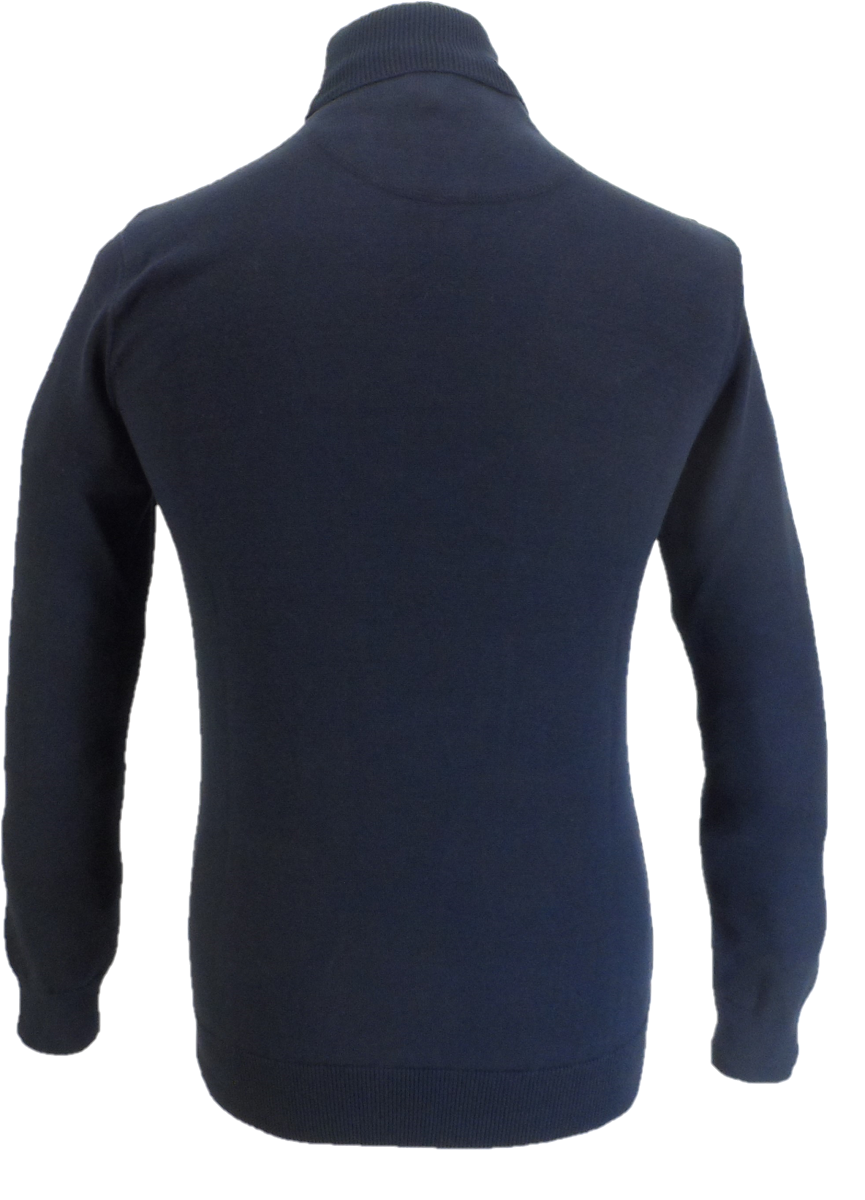 Ska & Soul Navy Blue Twin-V Fine Gauge Roll Neck Jumper