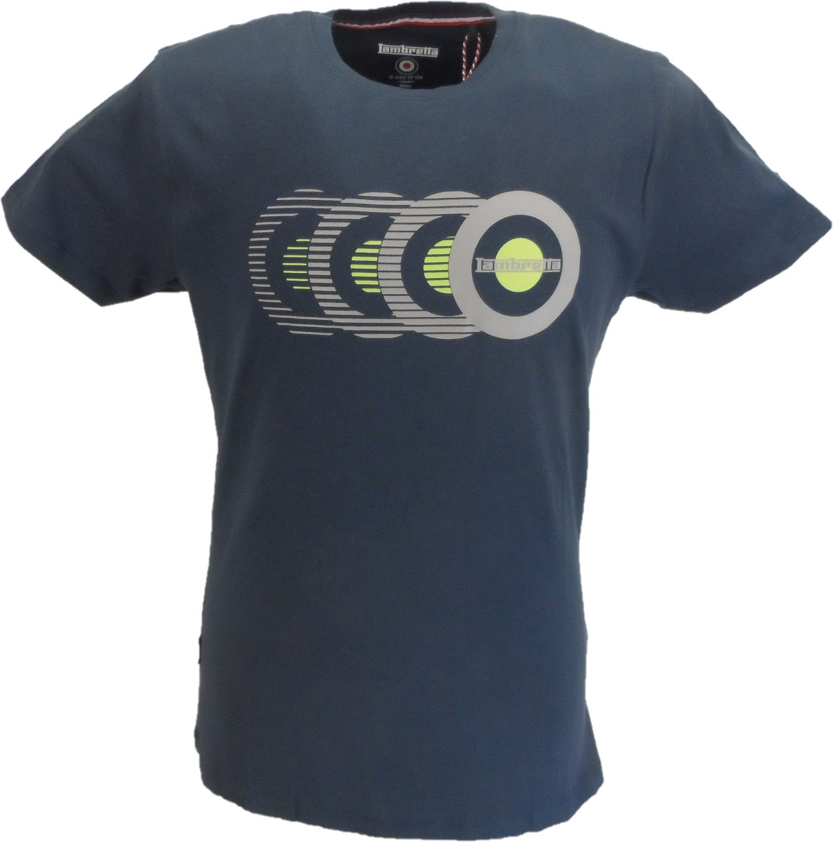 Lambretta Mens Navy Blue Target Fade Logo 100% Cotton T-Shirt