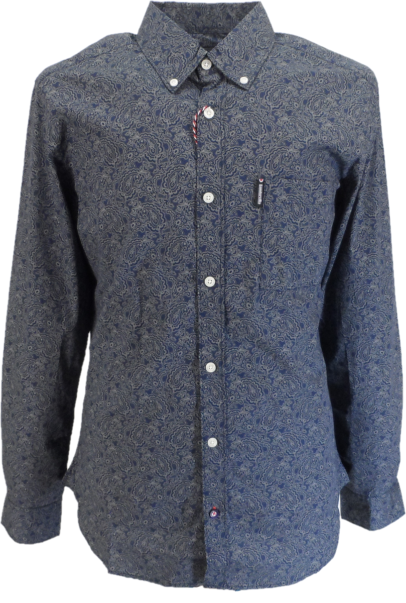 Lambretta Retro Button Down Navy Paisley Print Shirt