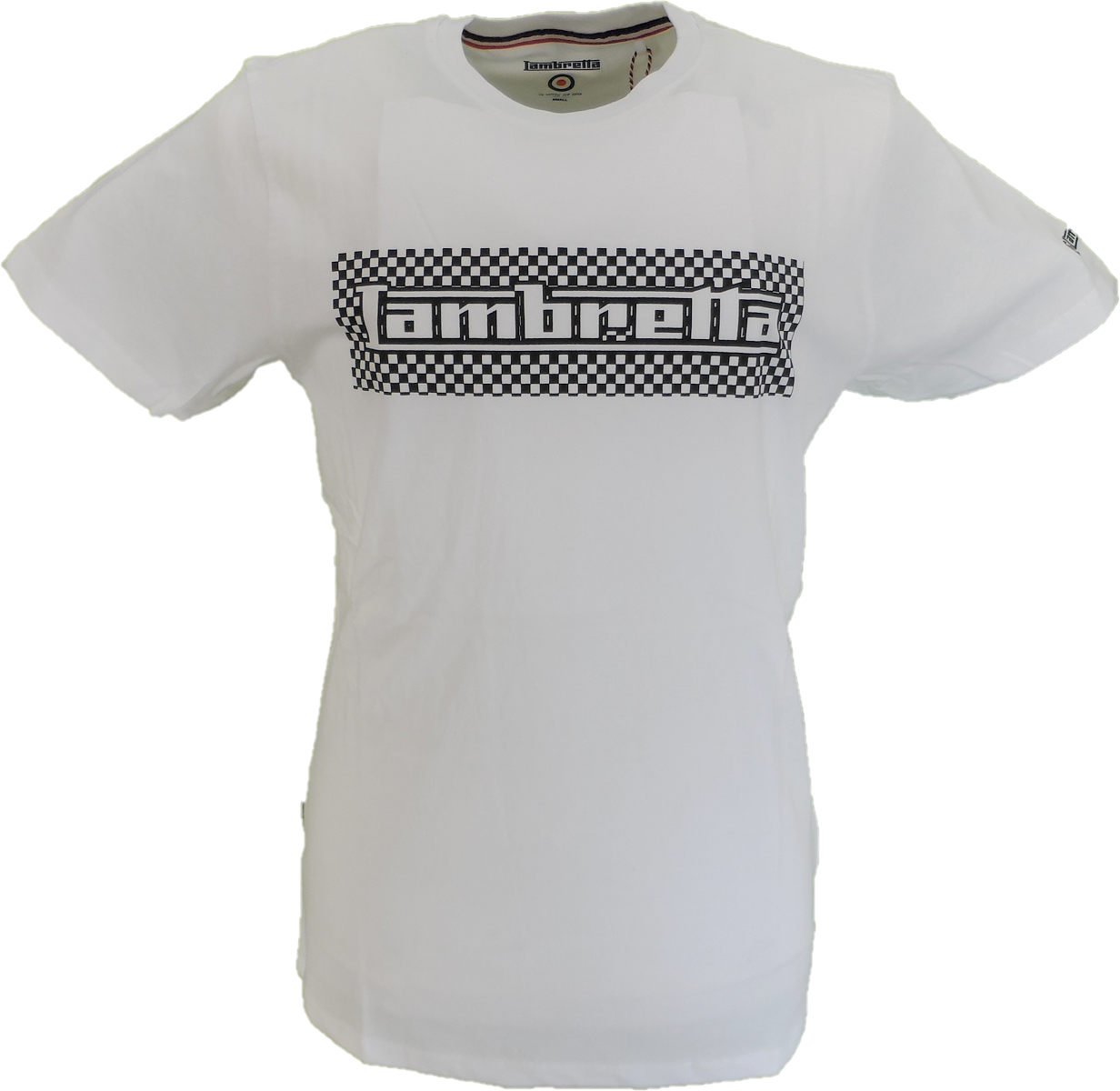 Lambretta Mens White/Black Checkerboard Block Retro T Shirt