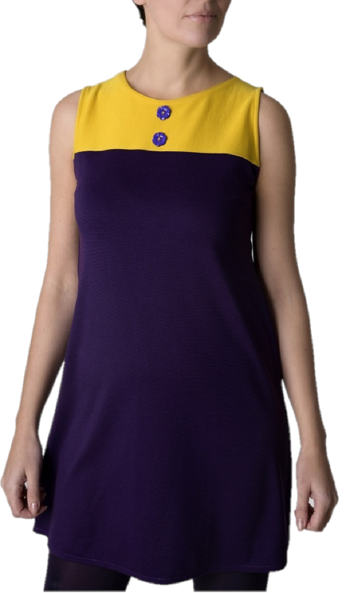 Ladies Retro Purple and Mustard Dusty Mod Dress