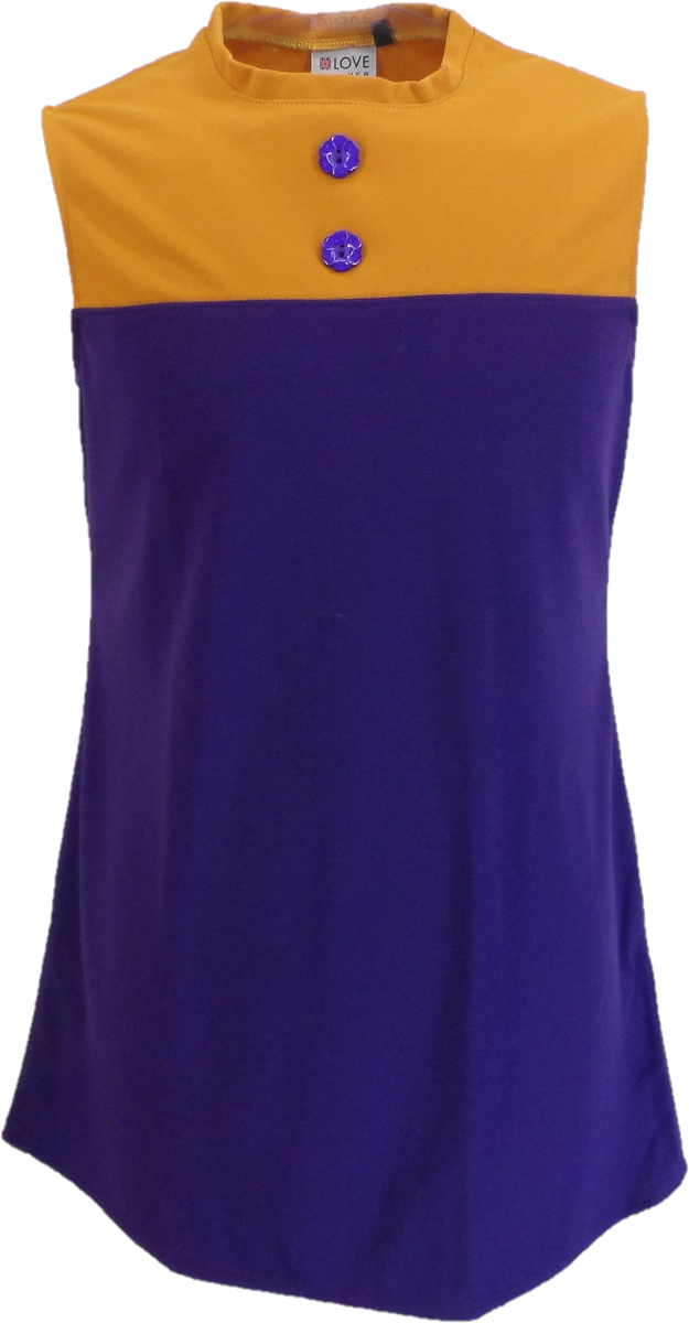 Ladies Retro Purple and Mustard Dusty Mod Dress