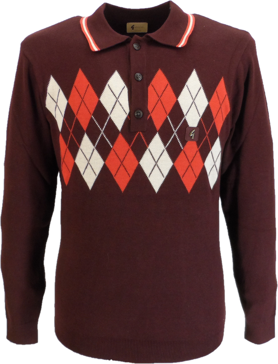 Gabicci Vintage Mens Argyle Rioja/Poppy/Cream Knitted Polo