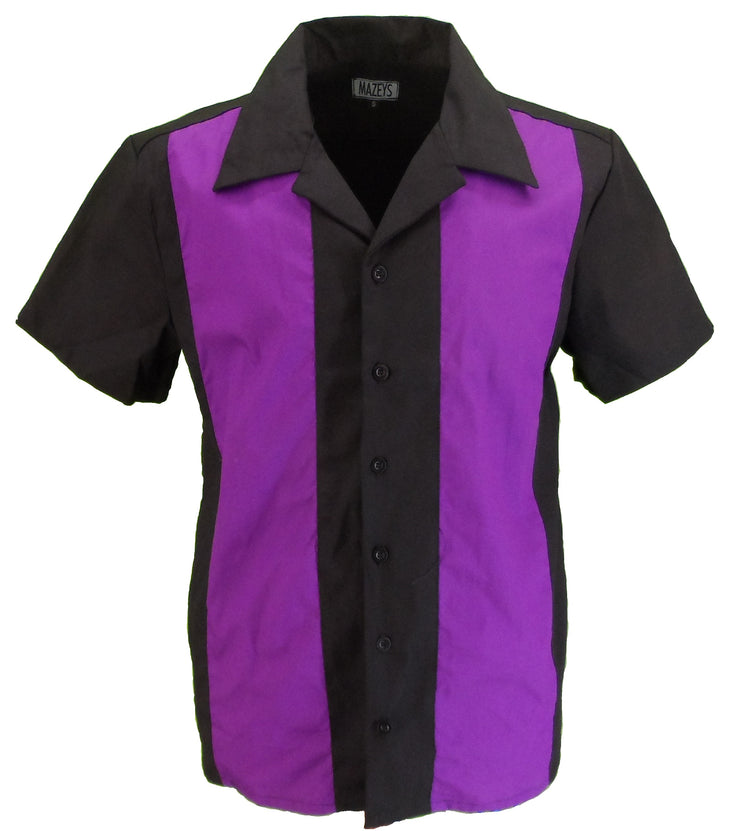 Mazeys Retro Purple/Black Rockabilly Bowling Shirts - Mazeys UK