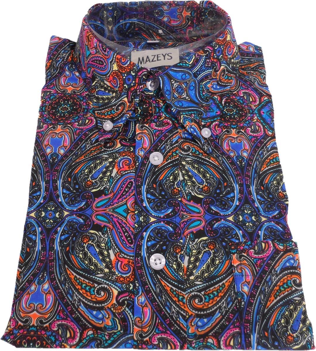 Mens 60s 70s Retro Mod Multi Paisley Shirt