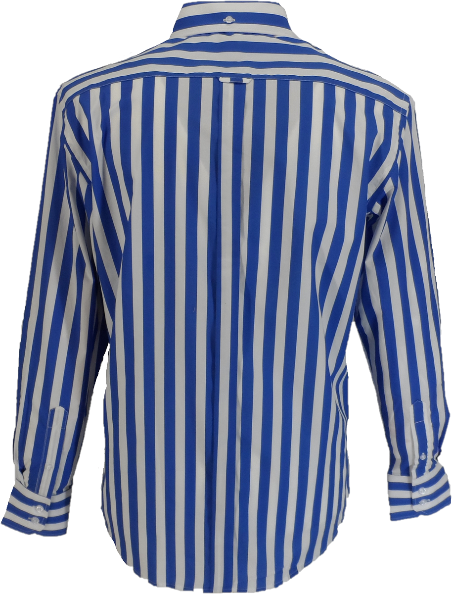 Mazeys Retro Mod Vintage Blue/White Stripe Button Down Shirts