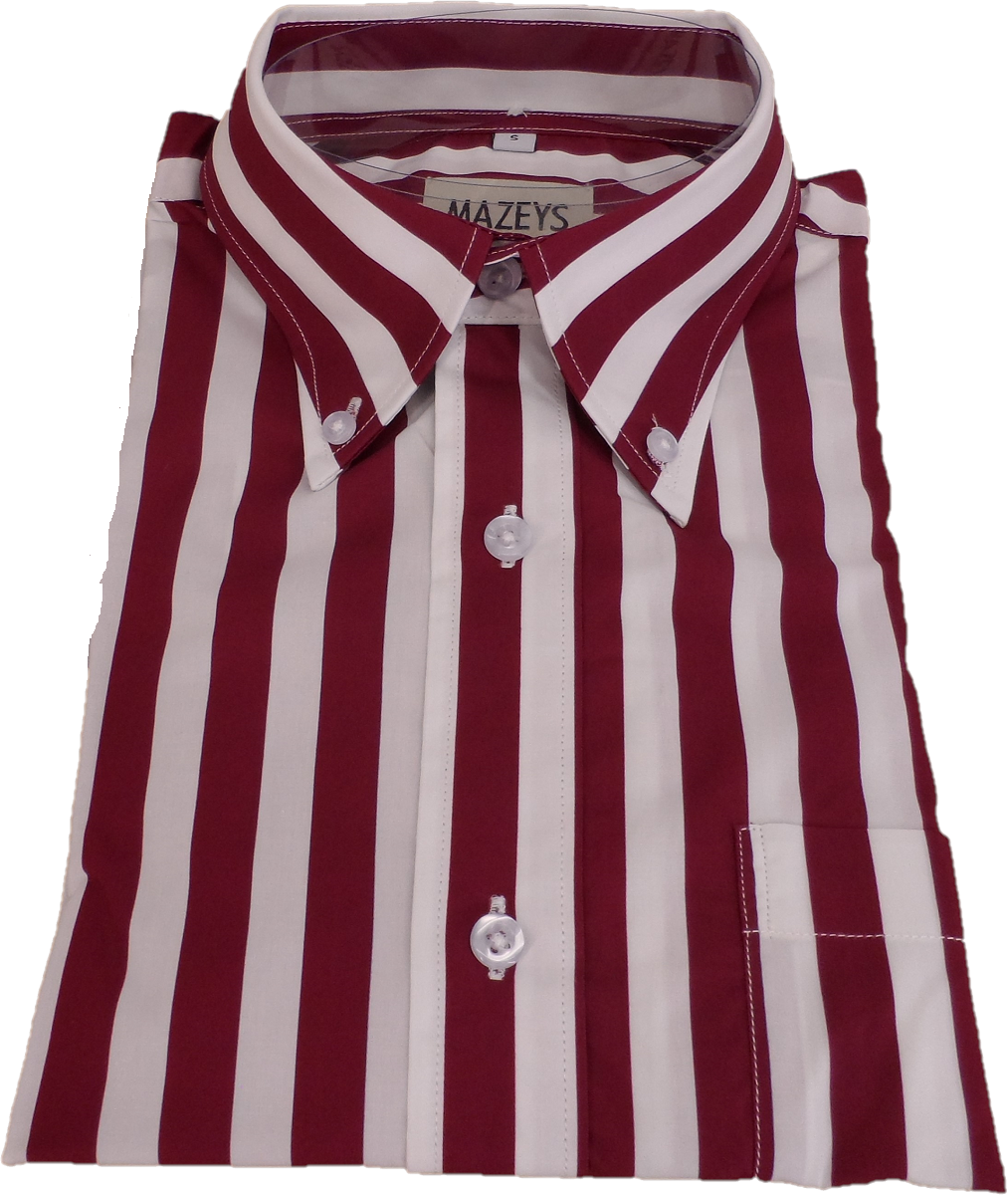 Mazeys Retro Mod Vintage Burgundy/White Stripe Button Down Shirts