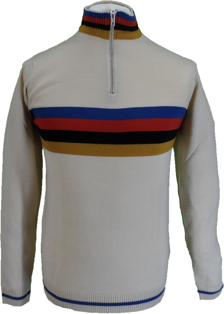 Run & Fly Mens Beige Retro Stripe Knitted Cycling Top