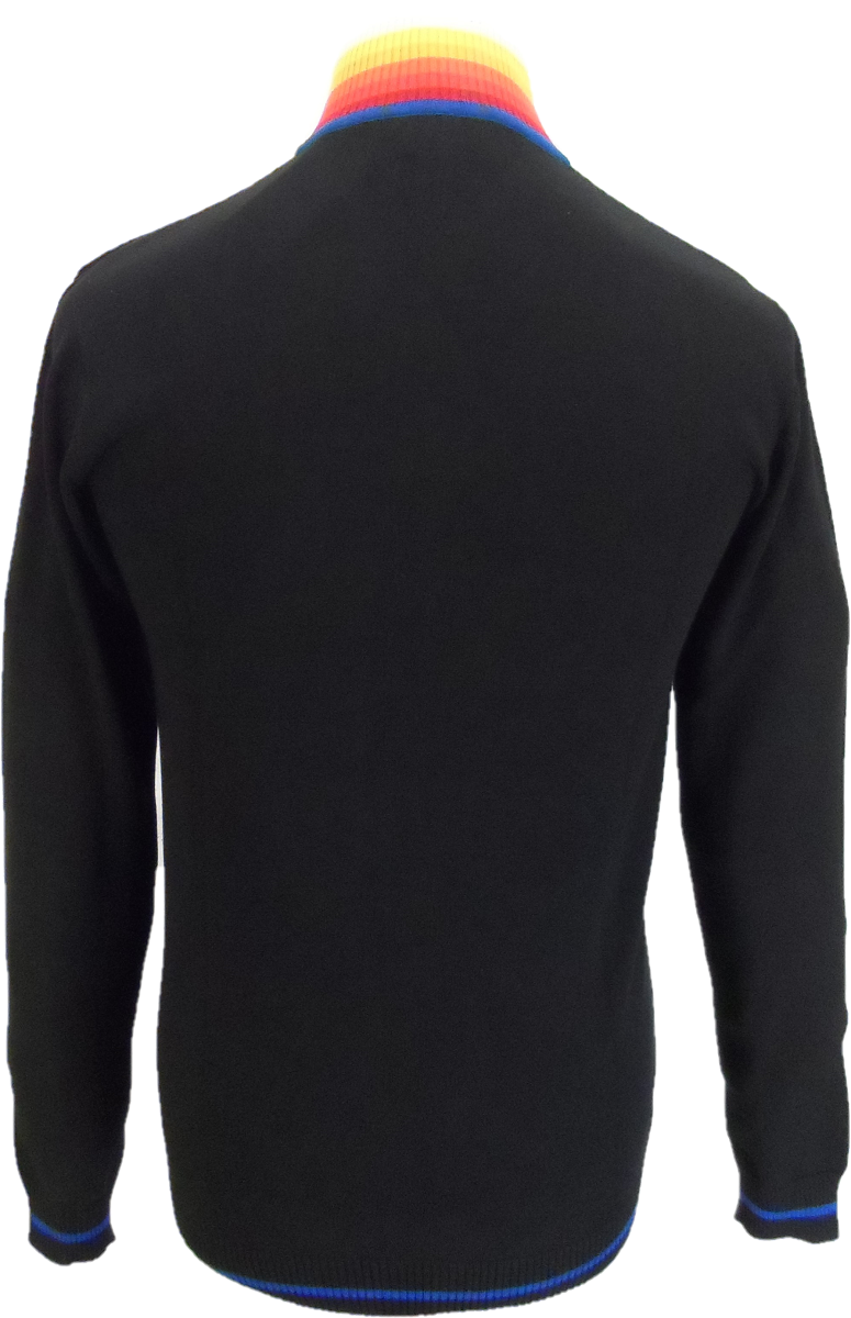 Run & Fly Mens Black Retro Multi Stripe Knitted Cycling Top