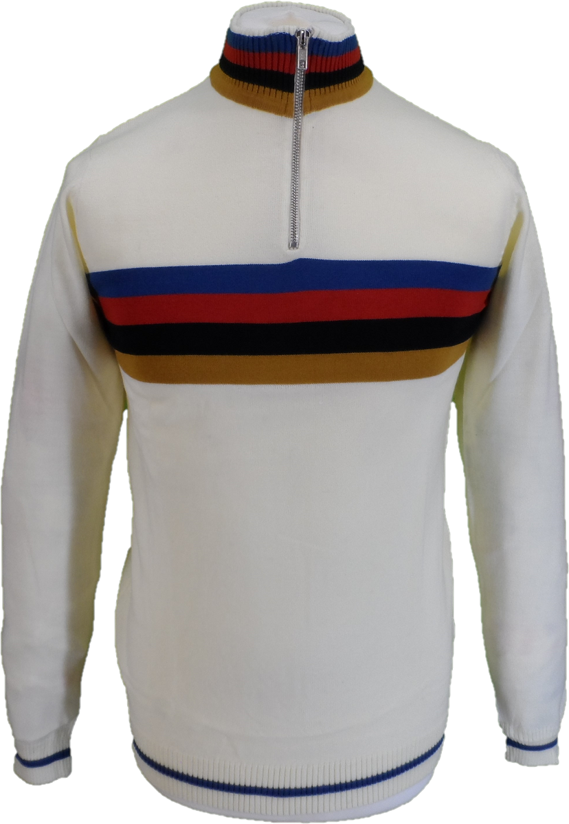 Run & Fly Mens Cream Retro Stripe Knitted Cycling Top