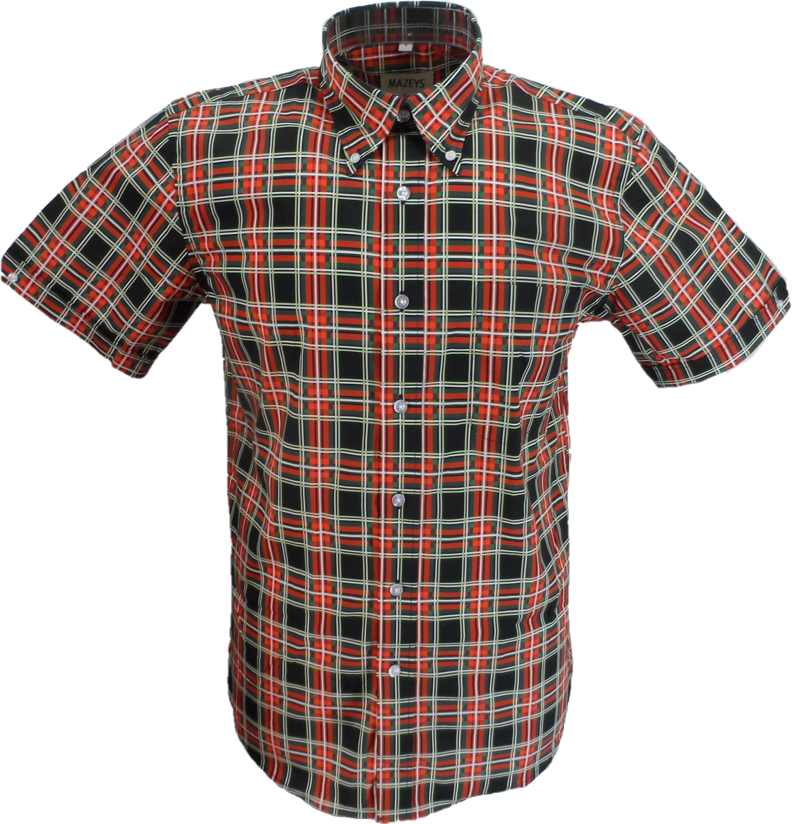 Mazeys Mens Black/Red Multi Checked 100% Cotton Short Sleeved Shirts