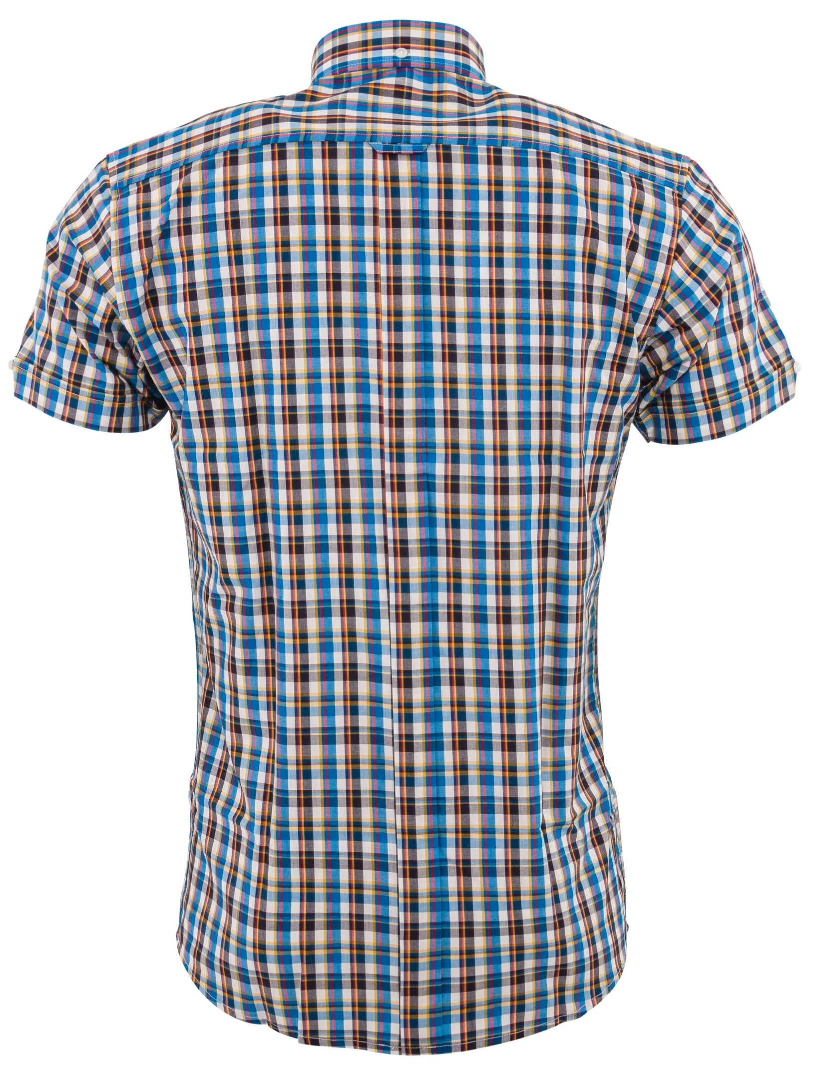 Relco Mens Multi Blue Checked Short Sleeved Button Down Shirts