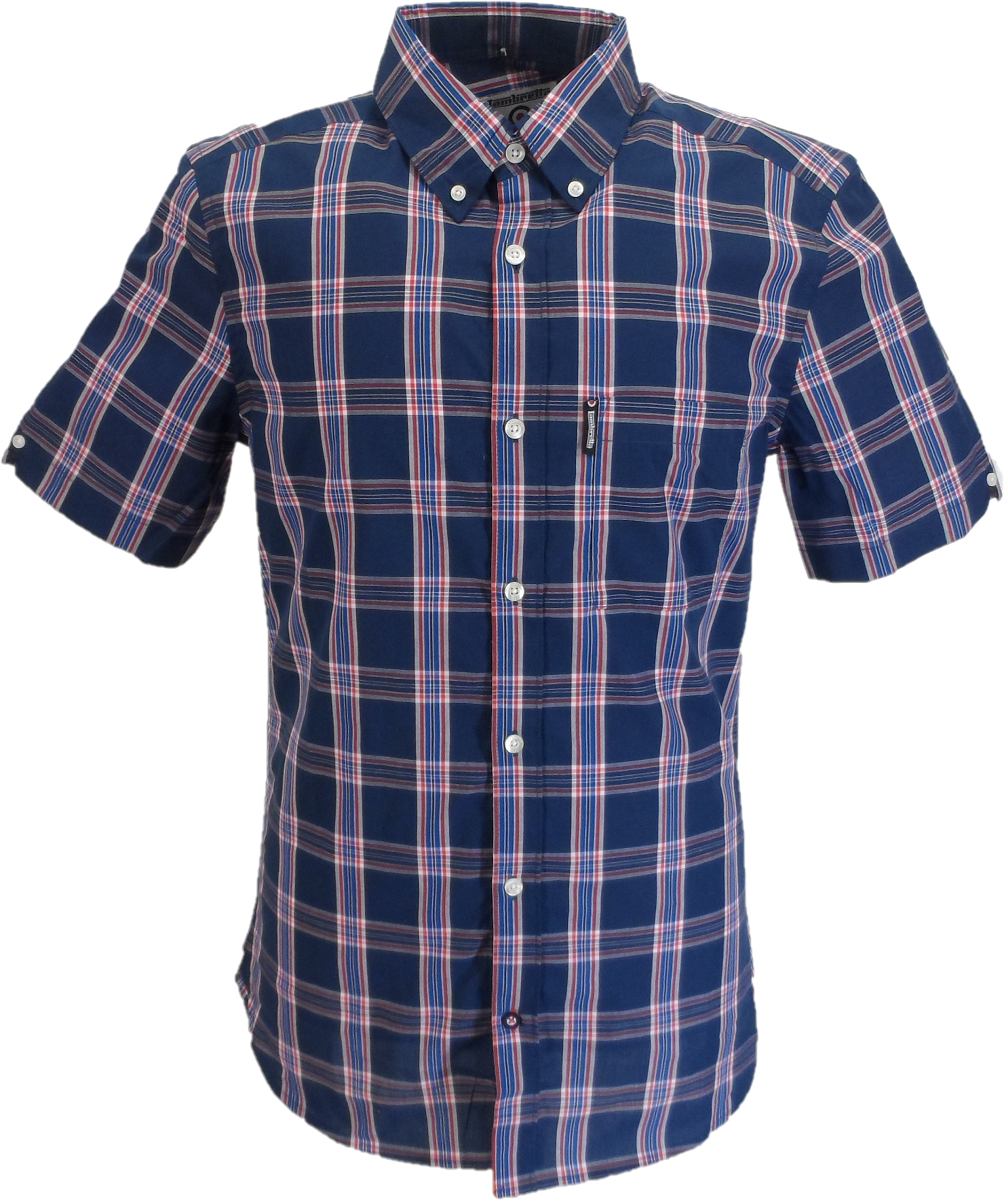 Lambretta Mens Navy/Red/Blue Checked Short Sleeved Button Down Shirts ...