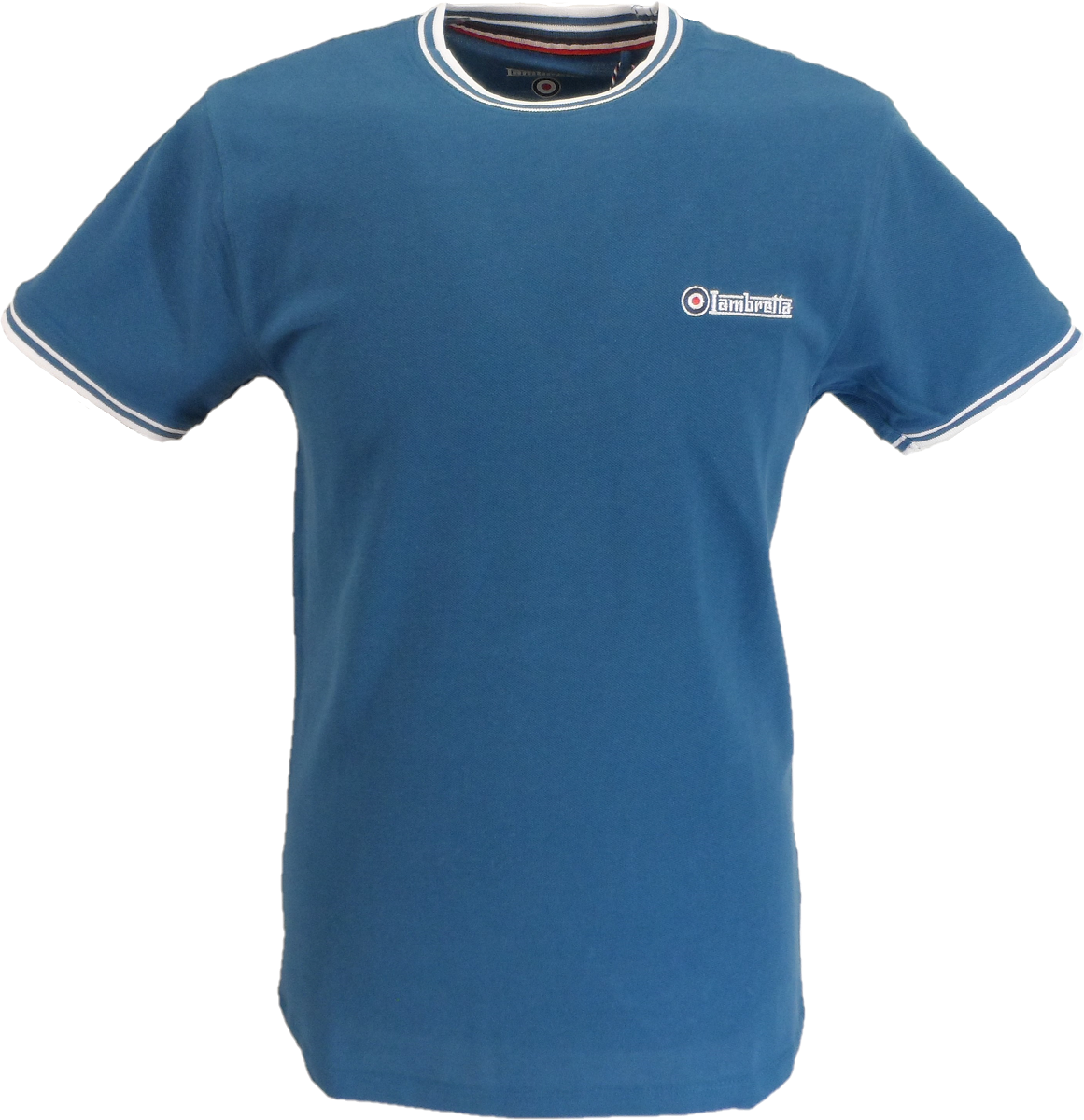 Lambretta Dark Blue 100% Cotton Tipped Pique Retro T Shirt