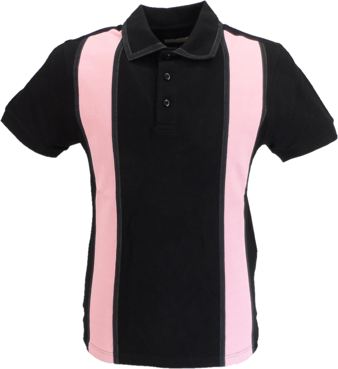 Ska & Soul Mens Black Taped Panel Pique Polo Shirt