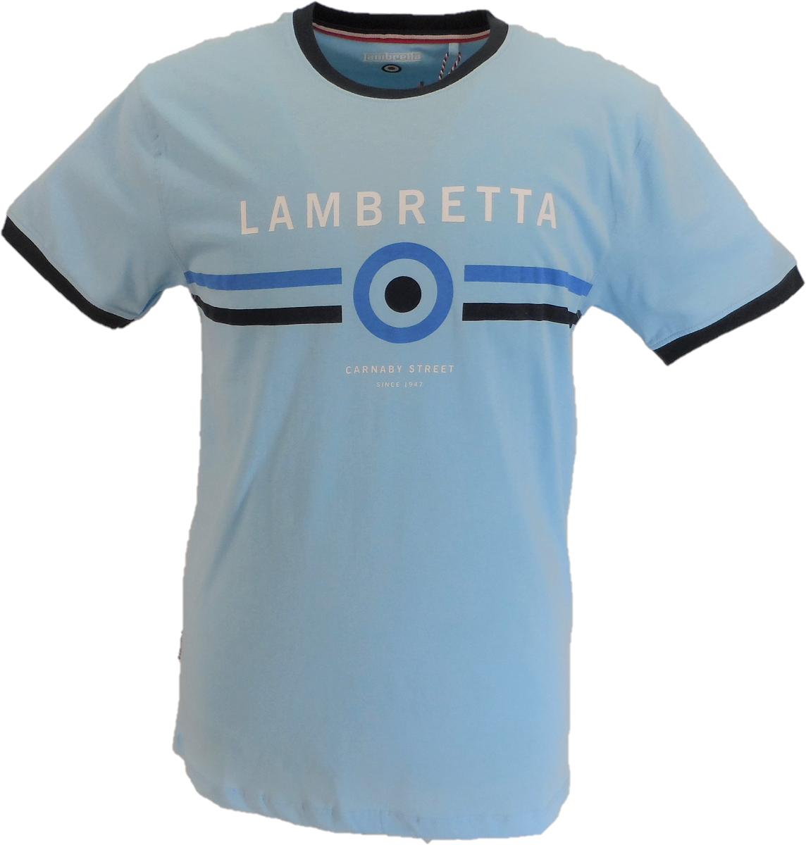 Lambretta Mens Sky Blue Retro Target Ringer T-Shirt