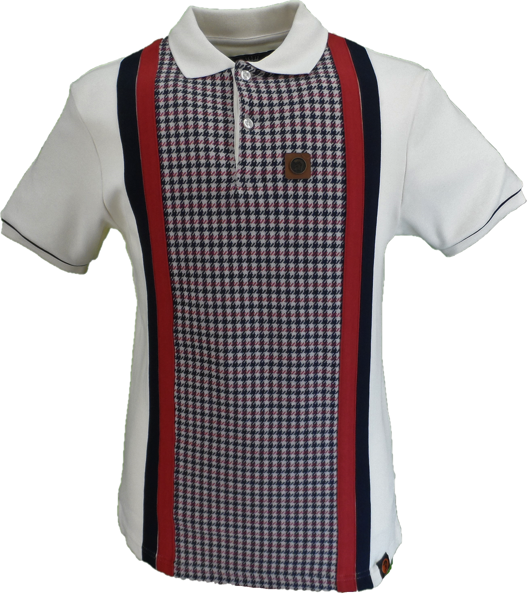 Trojan Records Mens Ecru Stripe Dogtooth Polo Shirt