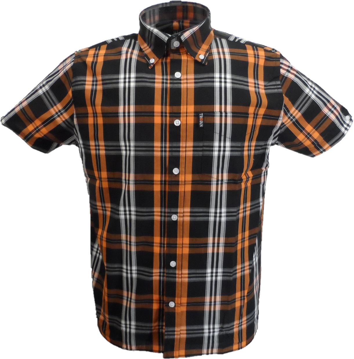 Trojan Mens Black Check 100% Cotton Short Sleeved Shirts and Pocket Square