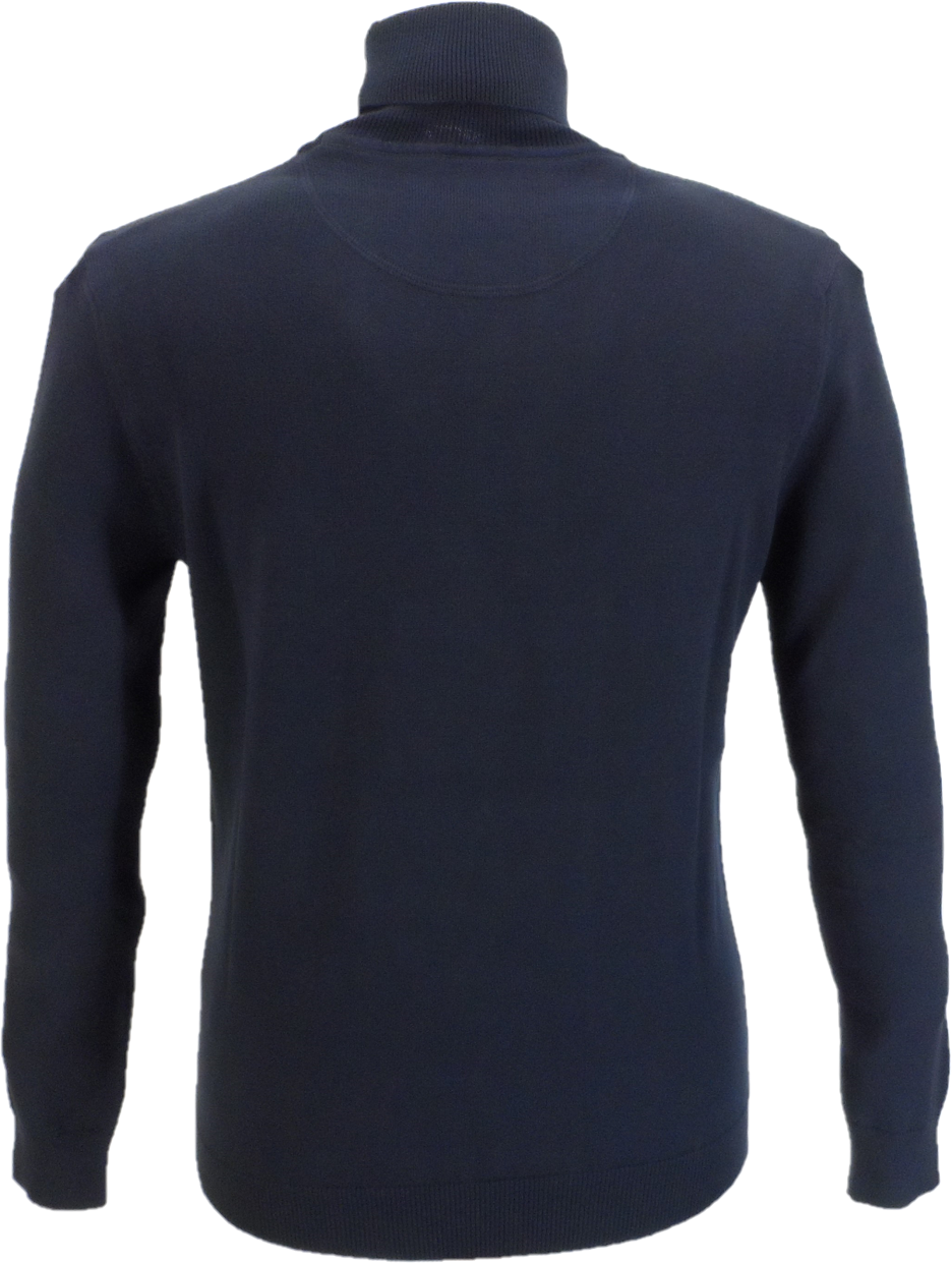 Ska & Soul Navy Twin-V Fine Gauge Roll Neck Jumper