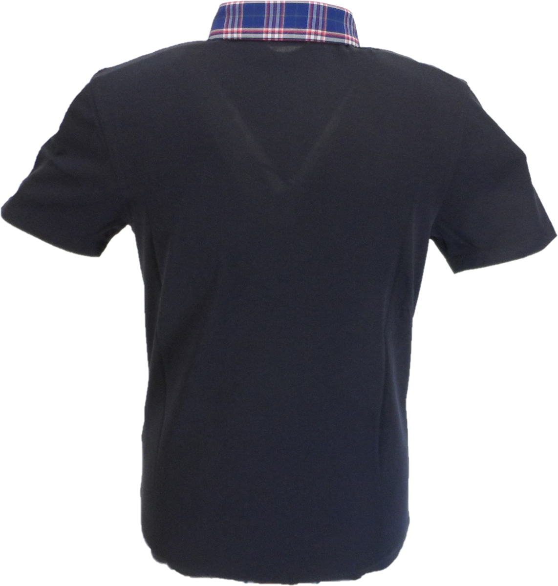 Gabicci Vintage Mens Navy Blue Tartan Trim Polo Shirt