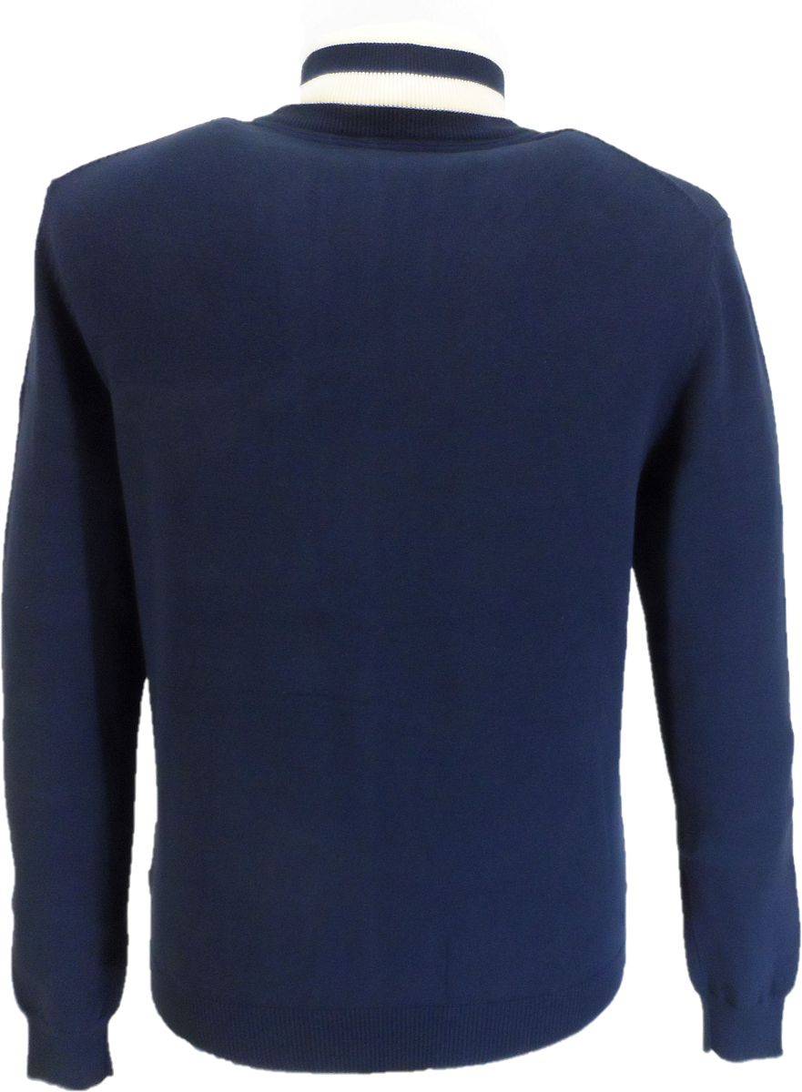 Merc Preston Navy Mens Knitted Funnel Neck Zip Cardigan