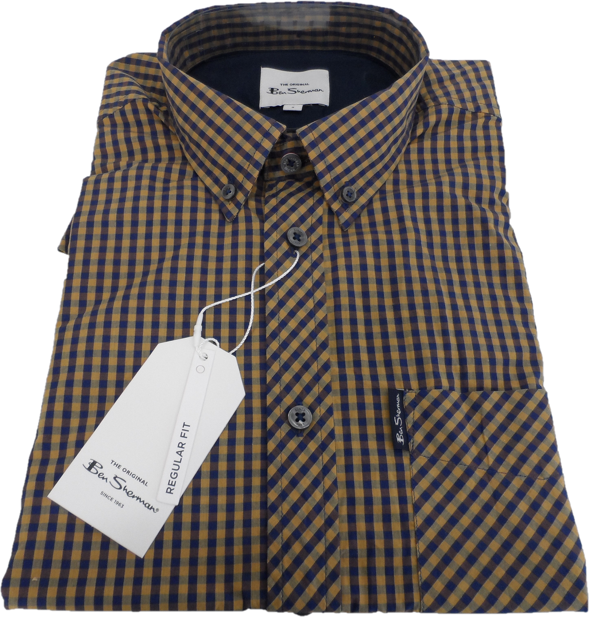 Ben Sherman Mens Ochre Brown Gingham Check Short Sleeved Shirts …