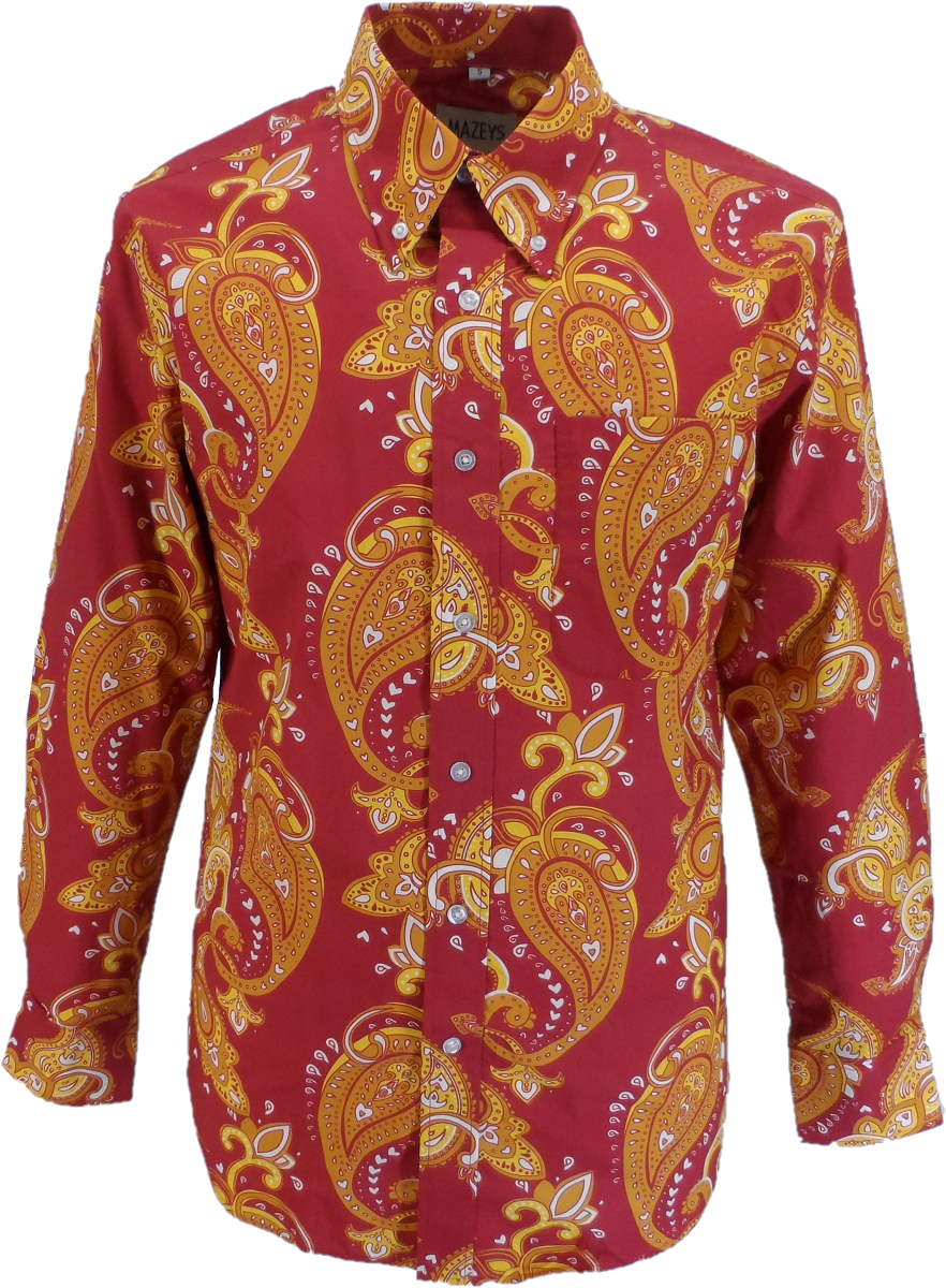 Mens 70s Deep Red Psychedelic Paisley Shirt