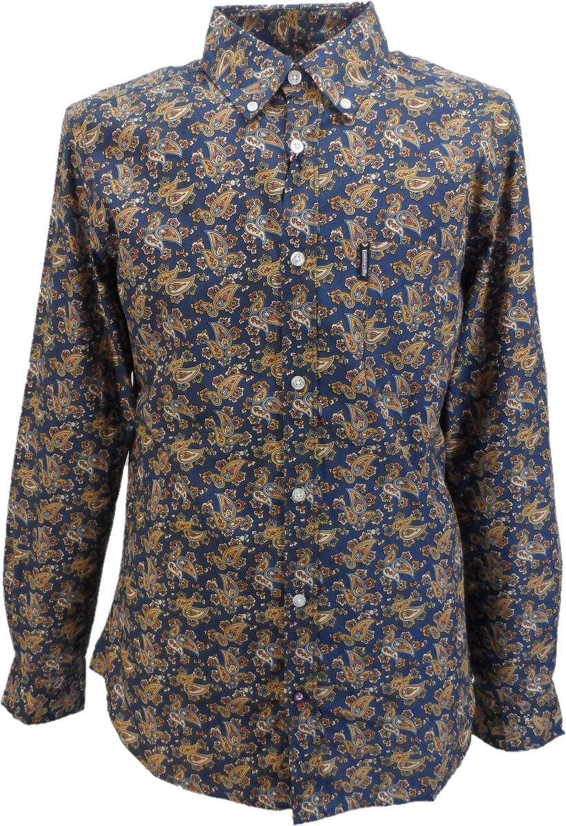 Lambretta Mens Retro Button Down Blue/Mustard Paisley Print Shirt