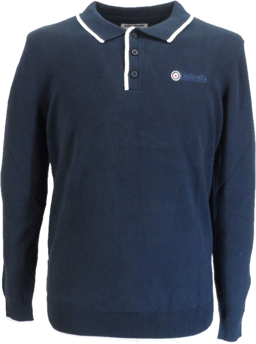 Lambretta Mens Navy Blue Tipped Collar Knitted Polo Shirt