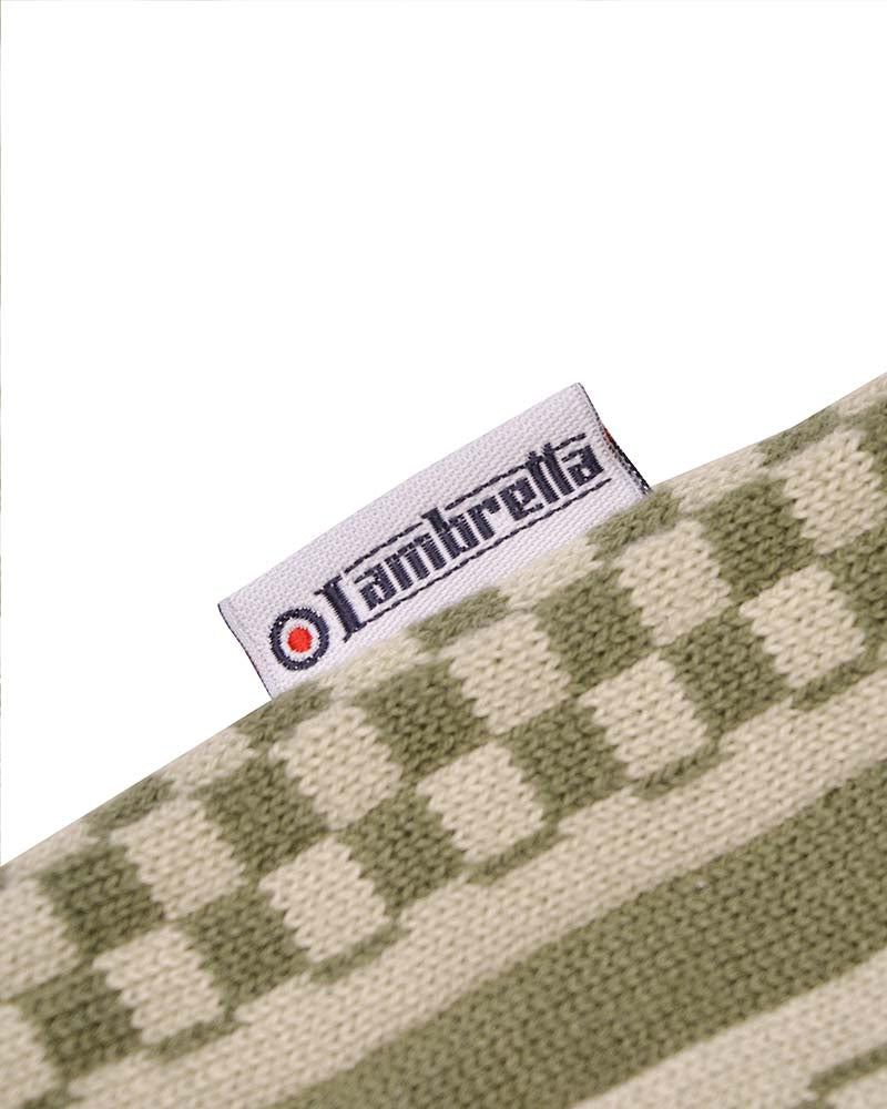 Lambretta Mens Stone/Green Check Zip Knitted Polo Shirt