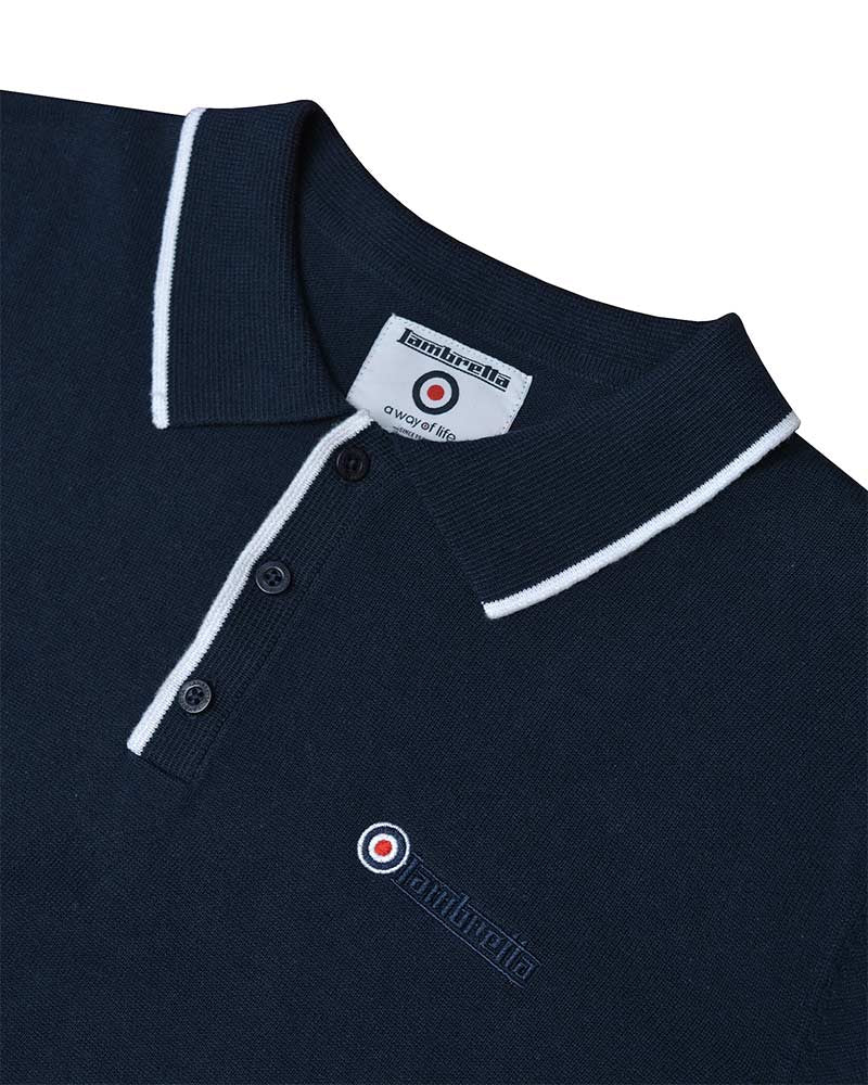 Lambretta Mens Navy Blue Tipped Collar Knitted Polo Shirt