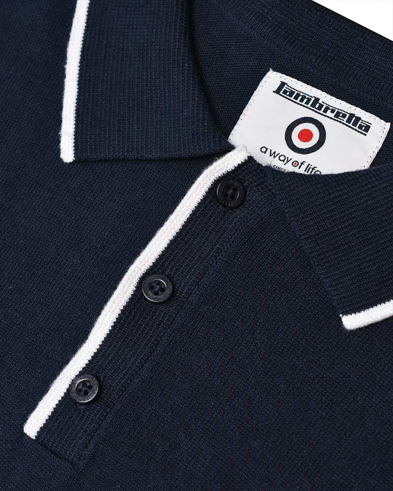 Lambretta Mens Navy Blue Tipped Collar Knitted Polo Shirt