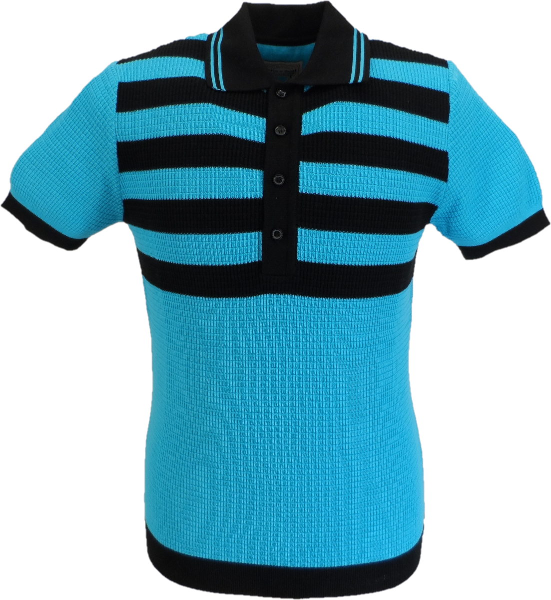 Ska & Soul Mens Turquoise Blue Striped Waffle Knited Polo Shirt – Mazeys UK