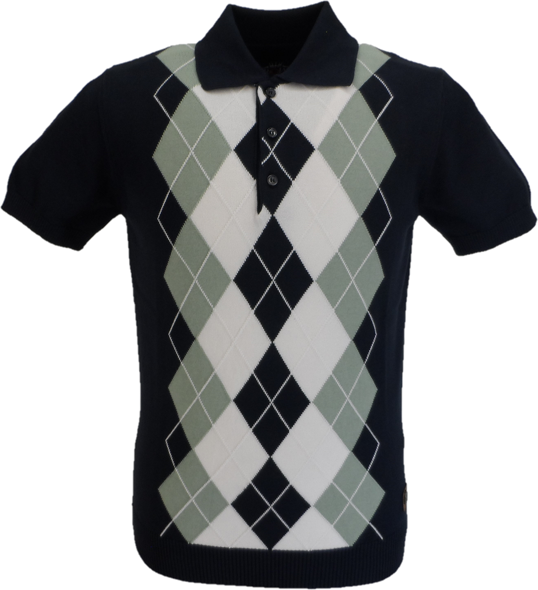 Trojan Records Navy Blue Argyle Fine Gauge Knitted Polo Shirt