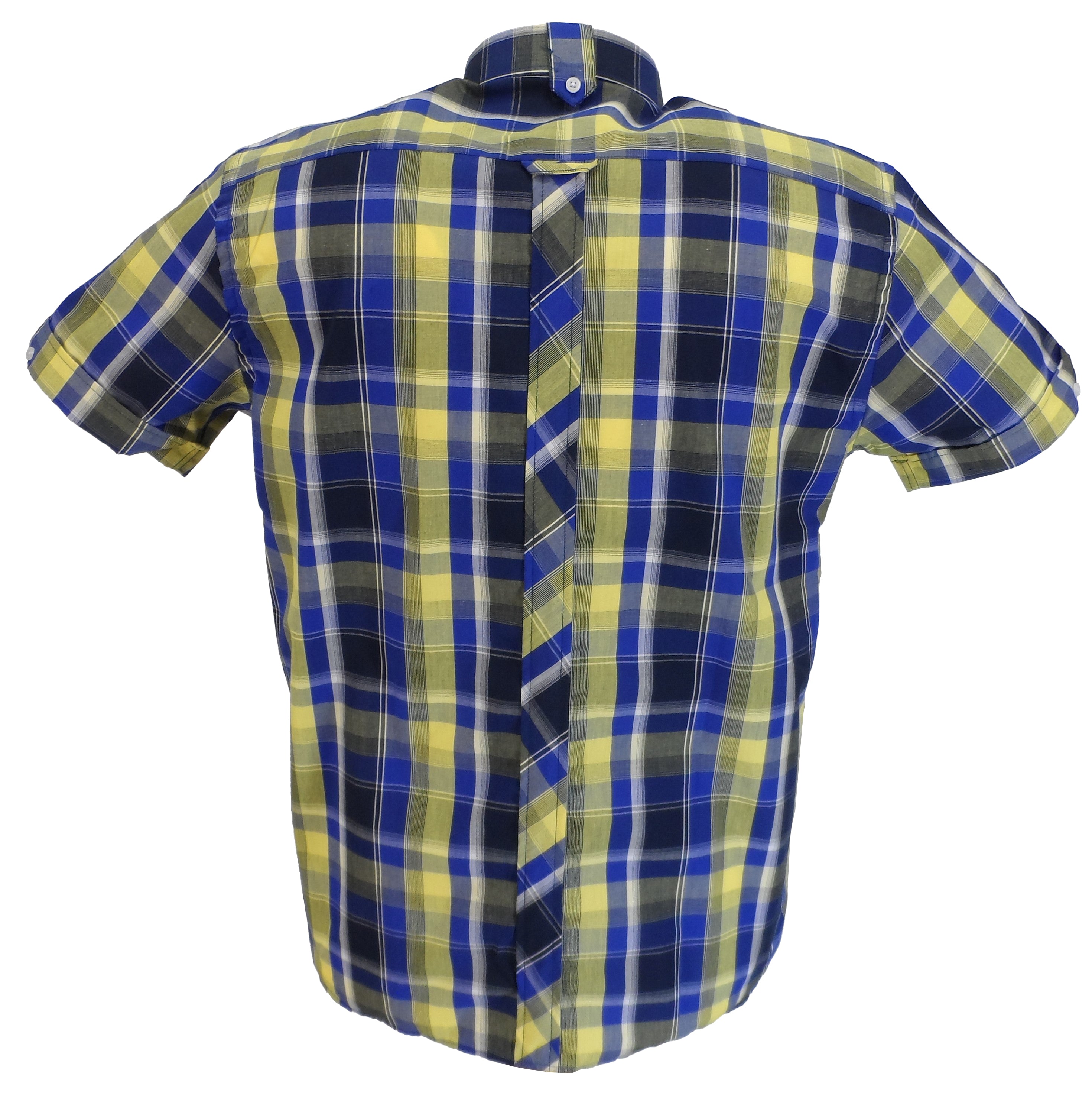 Trojan Mens Cobalt Blue Check 100% Cotton Short Sleeved Shirts and Pocket Square