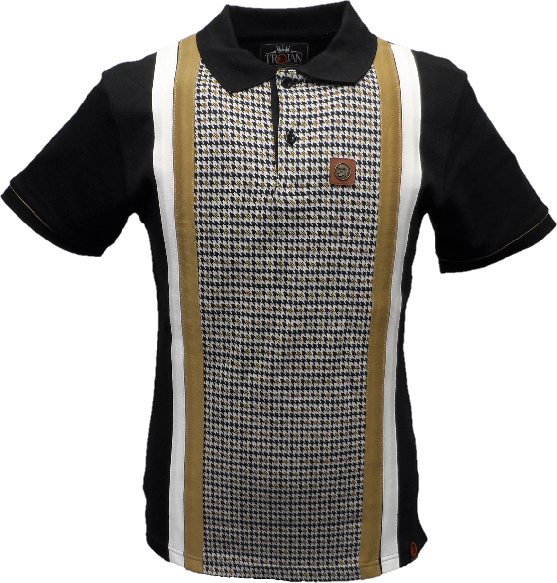 Trojan Records Mens Black Stripe Dogtooth Polo Shirt