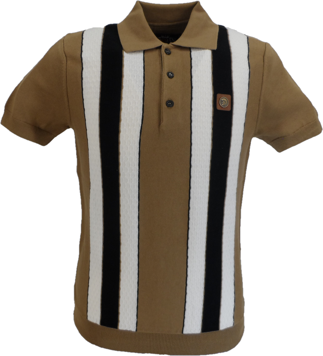 Trojan Records Camel Brown Textured Stripe Polo Shirts