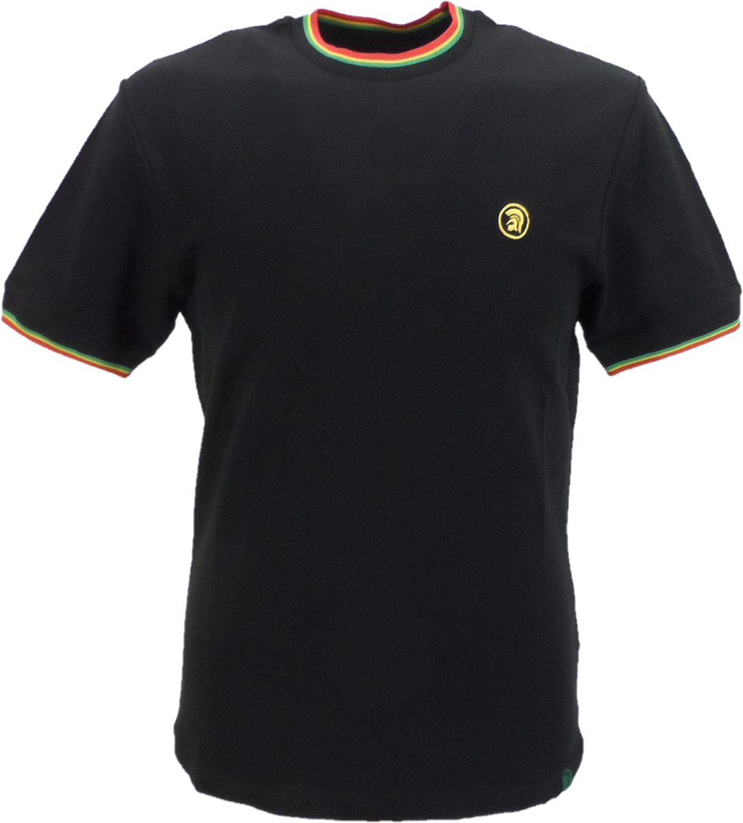 Trojan Mens Black Rasta Twin Tipped Pique T Shirt