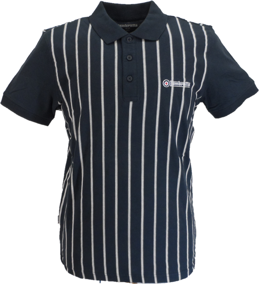 Lambretta Navy/White Pinstripe Print Polo Shirts