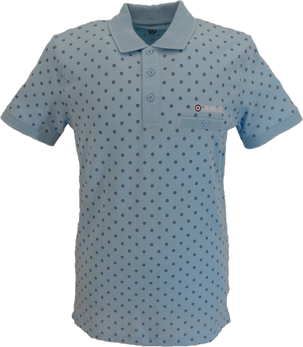 Lambretta Sky/Navy Target Print Cotton Polo Shirts