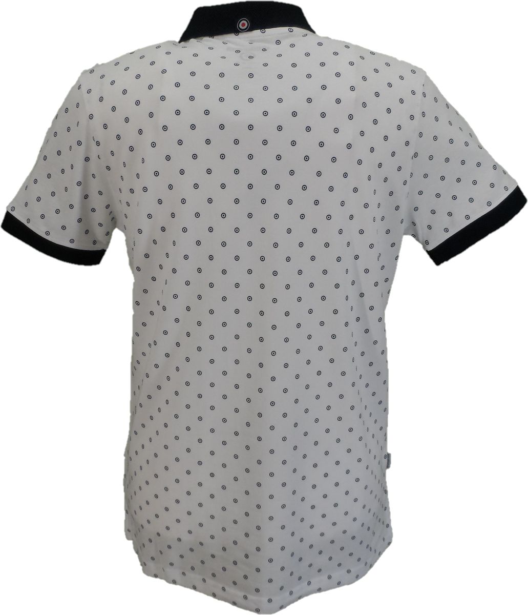 Lambretta White/Navy Target Print Cotton Polo Shirts