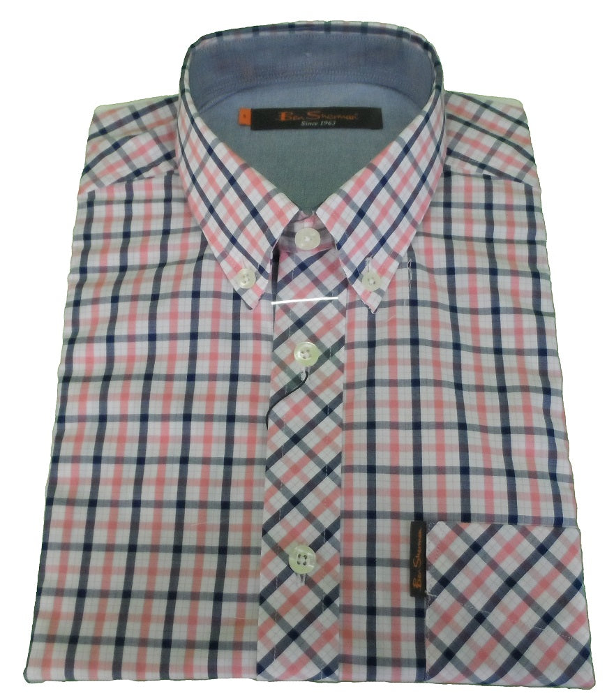 Ben Sherman Mens Sea Pink Check Short Sleeved Shirts …