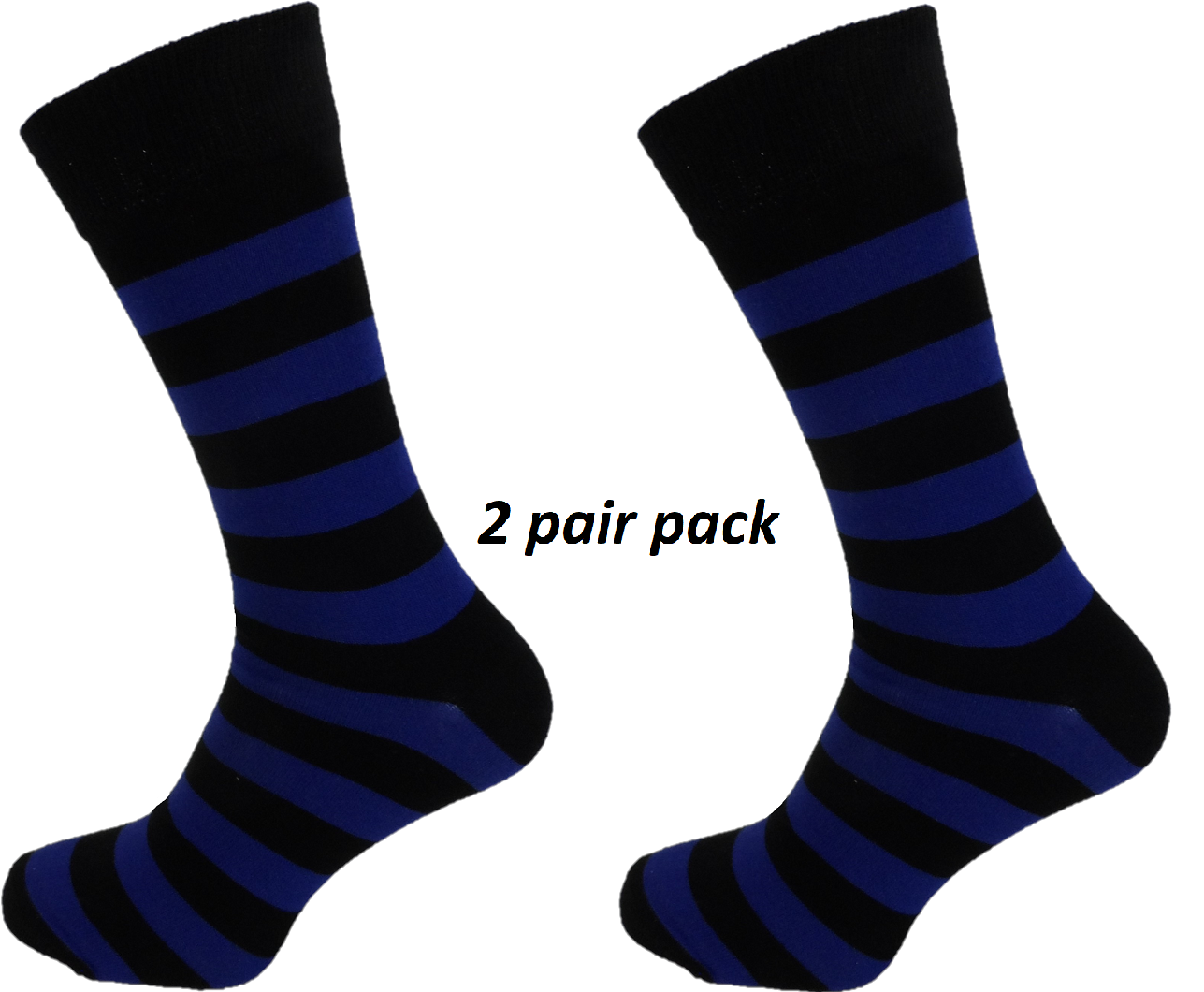 Mens 2 Pair Pack Black/Navy Striped Retro Socks